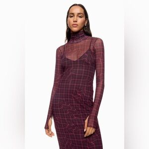 AFRM Plum & Pink Mesh Turtleneck Bodycon Dress